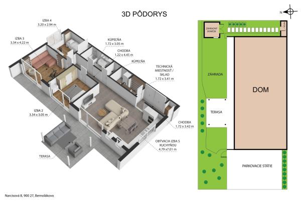  Bernolákovo- 4 izbový bungalov, novostavba, kompletne zariadený